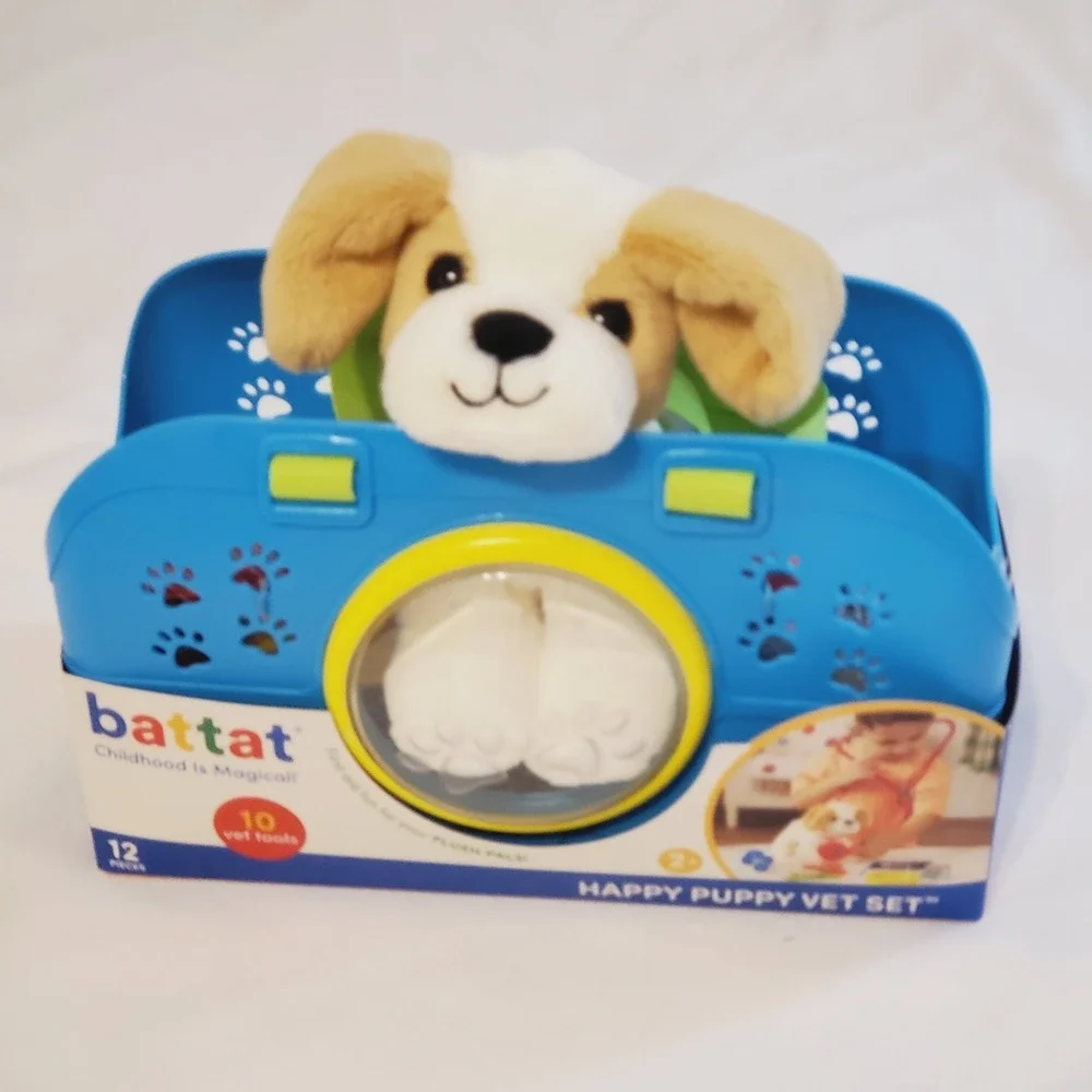 Battat Happy Puppy‎ Vet Set Plush Dog Carrier 12 Pc Pretend Play Veterinary Toy